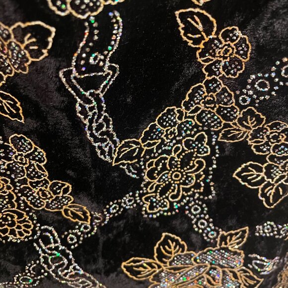 Vintage fit and flare velvet, gold and silver stitched roses mini dress - Picture 2 of 6